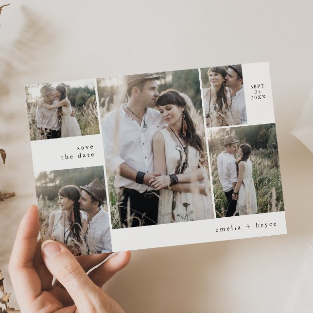 EMELIA Multi Photo Winter minimalist Boho Bröllop Spara Datumet (EMELIA Multi Photo Winter Minimalist Boho Wedding Save The Date)