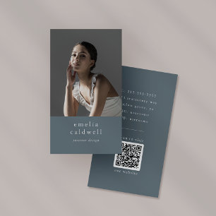 EMELIA Navy Rustic Minimal Dusty Blue Boho Photo Visitkort