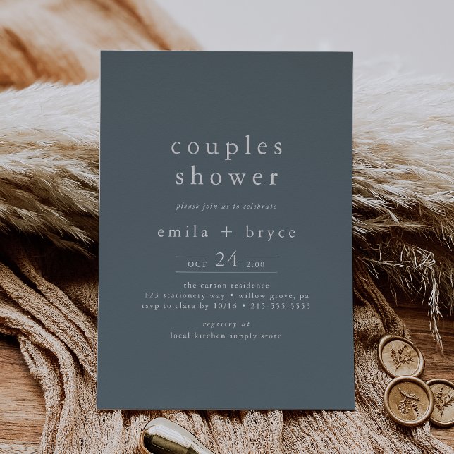 EMELIA Navy Simple Baby eller Bröllop Par Shower Inbjudningar (EMELIA Navy Simple Baby or Wedding Couples Shower Invitation)
