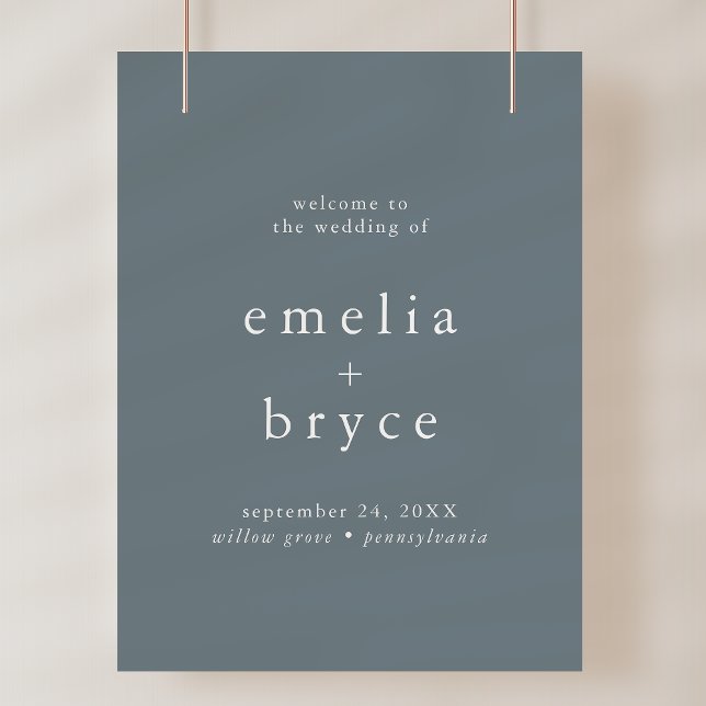 EMELIA Navy Simple Bröllop Welcome Sign Template Poster (EMELIA Navy Simple Wedding Welcome Sign Template)
