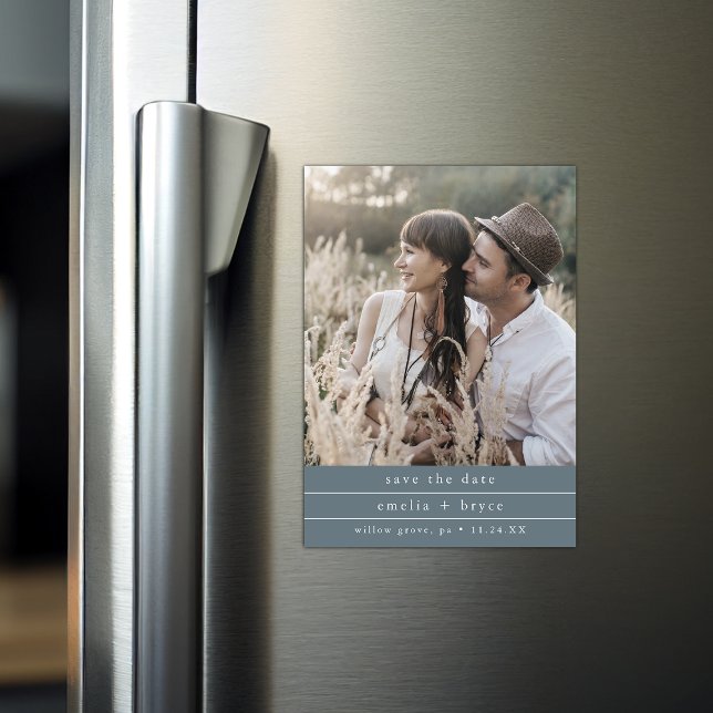 EMELIA Photo Boho Mörk blått Bröllop spara datum Magnetisk Inbjudningskort (EMELIA Photo Boho Dark Blue Wedding Save the Date Magnetic Invitation)
