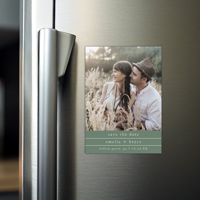 EMELIA Photo Boho Sage Grönt Bröllop spara datum Magnetisk Inbjudningskort (EMELIA Photo Boho Sage Green Wedding Save the Date Magnetic Invitation)
