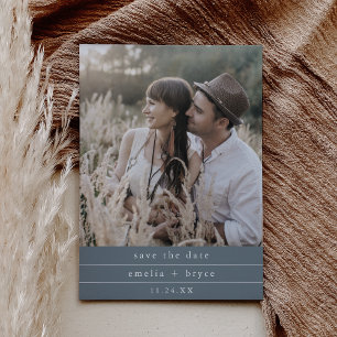 EMELIA Photo Minimalist Mörk blått Winter Wedding Spara Datumet