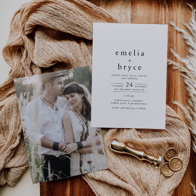 EMELIA Photo Minimalist Unik Neutralt Bröllop Inbjudningar (EMELIA Photo Minimalist Unique Neutral Wedding Invitation)