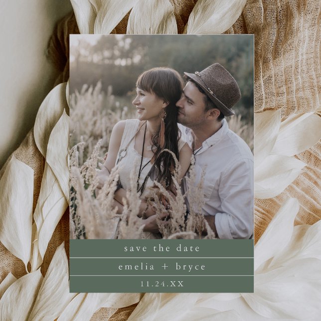 EMELIA Photo Nature Rustic Simple Woodland Bröllop Spara Datumet (EMELIA Photo Nature Rustic Simple Woodland Wedding Save The Date)