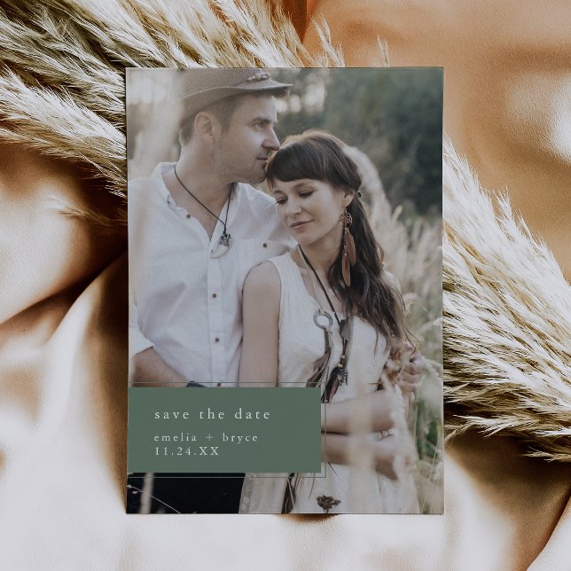 EMELIA Photo Sage Grönt Forest Mountain Bröllop Spara Datumet (EMELIA Photo Sage Green Forest Mountain Wedding Save The Date)