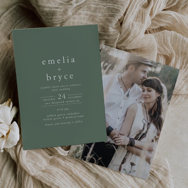 EMELIA Photo Woodland Nature Sage Grönt Bröllop Inbjudningar (EMELIA Photo Woodland Nature Sage Green Wedding Invitation)