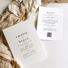 EMELIA QR Code Rustic Simple Modern Boho Bröllop Inbjudningar