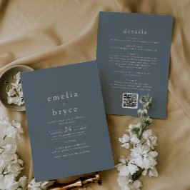 EMELIA QR-kod Simple Boho Navy Mörk blått Bröllop Inbjudningar
