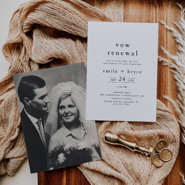 EMELIA Rustic Boho Simple Modern Photo Vow Renewal Inbjudningar (EMELIA Rustic Boho Simple Modern Photo Vow Renewal Invitation)