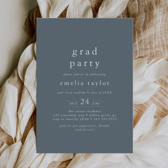 EMELIA Rustic Minimal Blue Navy Studentfest Inbjudningar (EMELIA Rustic Minimal Blue Navy Graduation Party Invitation)