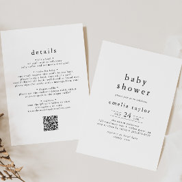 EMELIA Rustic Minimalist QR enkel babystölder Inbjudningar