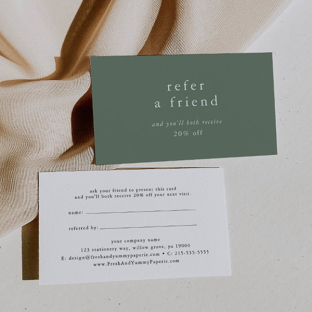 EMELIA Rustic Sage-Grönt Se en Friend-rabatt Rabattkort (EMELIA Rustic Sage Green Refer a Friend Discount Referral Card)