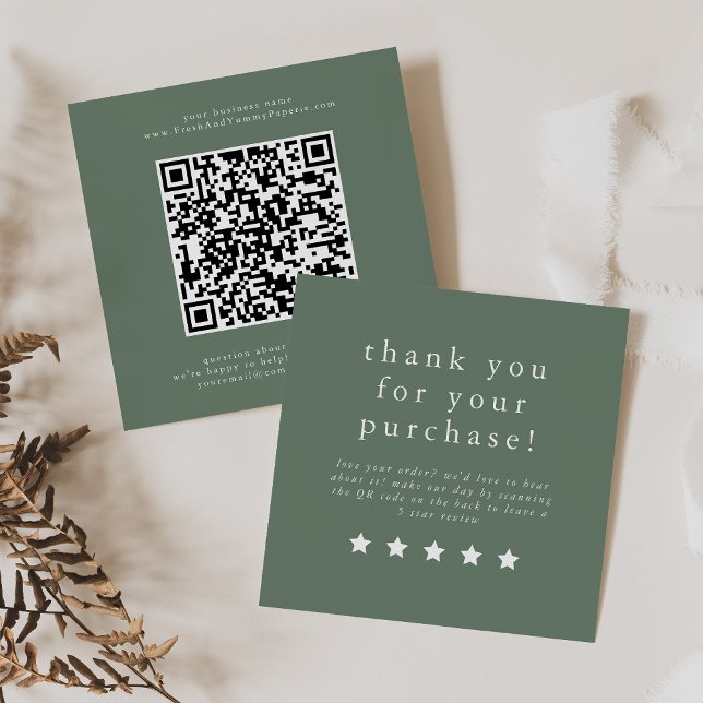 EMELIA Rustic Sage Grönt Simple Lämna A Review Fyrkantigt Visitkort (EMELIA Rustic Sage Green Simple Leave A Review Square Business Card)