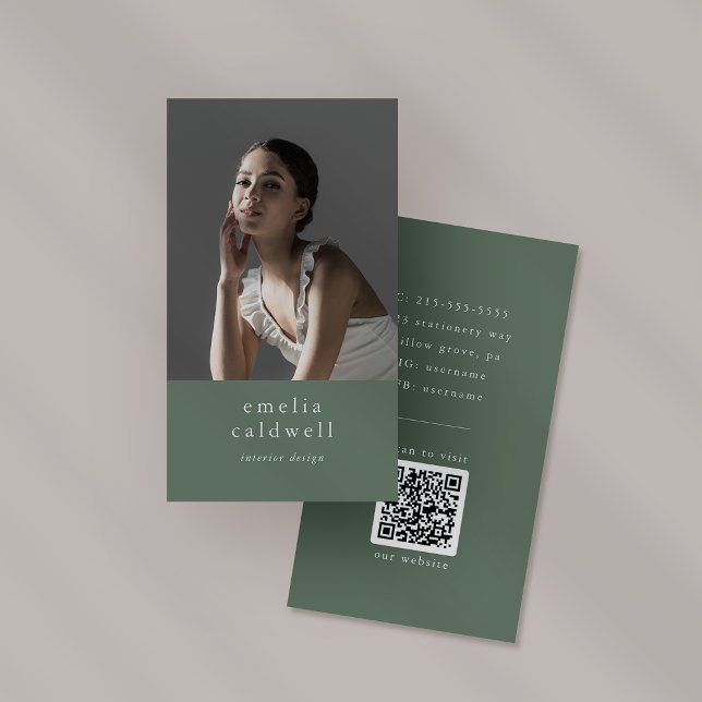 EMELIA Sage Grönt Boho Rustic Simple Modern Photo Visitkort (EMELIA Sage Green Boho Rustic Simple Modern Photo Business Card)
