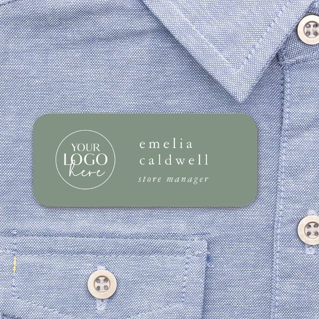 EMELIA Sage Grönt Company Logotyp Employee Magneti Namnbricka (EMELIA Sage Green Company Logo Employee Magnetic Name Tag)