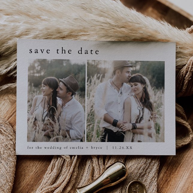 EMELIA Simple 2 Photo Modern Winter Unique Bröllop Spara Datumet (EMELIA Simple 2 Photo Modern Winter Unique Wedding Save The Date)
