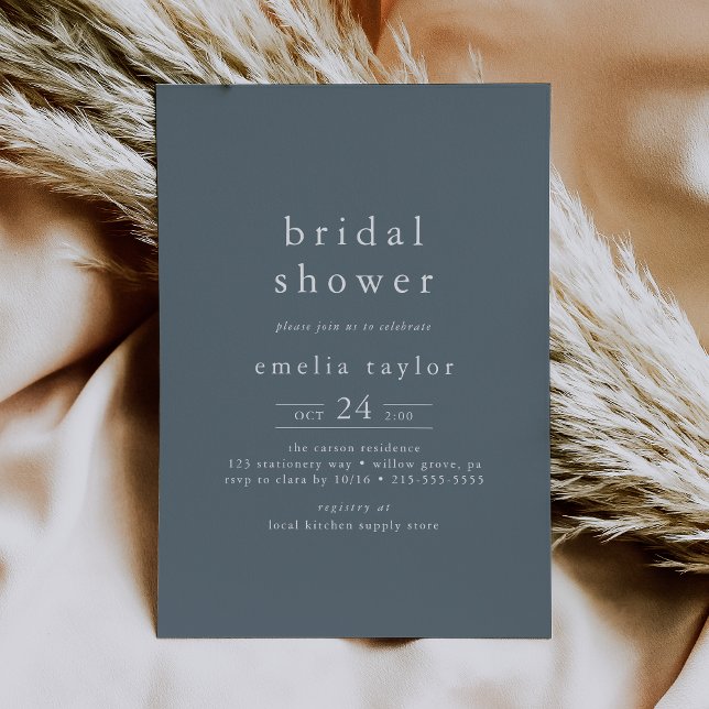EMELIA Simple Boho Navy Mörk blått Möhippa Inbjudningar (EMELIA Simple Boho Navy Dark Blue Bridal Shower Invitation)