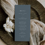 EMELIA Simple Boho Navy Rustic Mörk blått Bröllop Meny<br><div class="desc">Detta enkla boho navy rustic mörk blått bröllop-menykort är perfekt för ett modernt bröllop. Den minimalistiska utformningen har en enkel typografi av snyggten på skifferblått grått med luft i modern sofistikering. Den här middagsmenyn kan användas för bröllopsmottagning,  repetitionsmiddag eller vad som helst.</div>