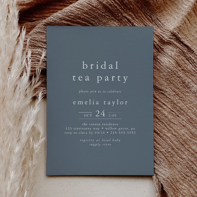 EMELIA Simple Mörk blått Tea Party Möhippa Inbjudningar (EMELIA Simple Dark Blue Tea Party Bridal Shower Invitation)