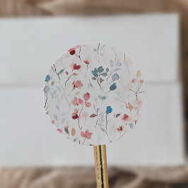 EMELIA Soft Watercolor Blommigt Wildblomma Bröllop Runt Klistermärke