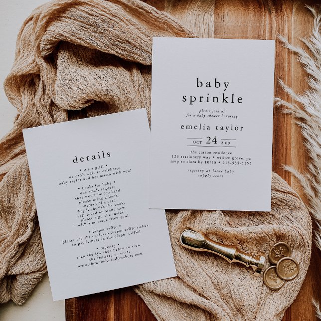 EMELIA Unik Neutralt Boho Simple Baby Sprinkle Inbjudningar (EMELIA Unique Neutral Boho Simple Baby Sprinkle Invitation)