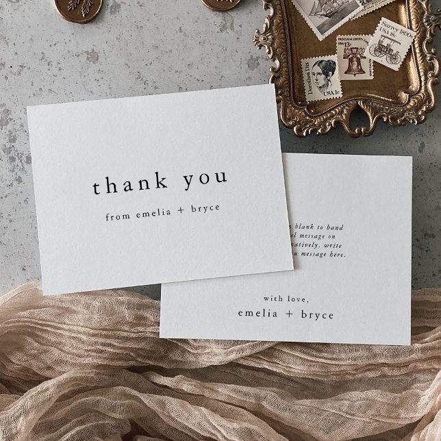 EMELIA Unik, svart, vit, modern, enkel Tack Kort (EMELIA Unique Black White Minimalist Modern Simple Thank You Card)