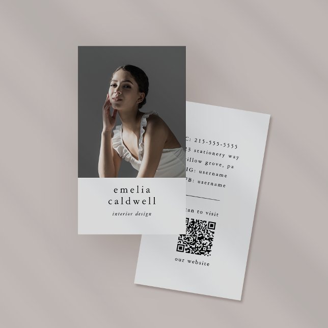 EMELIA White Black Rustic Simple Modern Boho Photo Visitkort (EMELIA White Black Rustic Simple Modern Boho Photo Business Card)