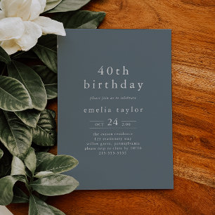 EMELIA Winter Minimalist Dusty Blue 40:e födelseda Inbjudningar