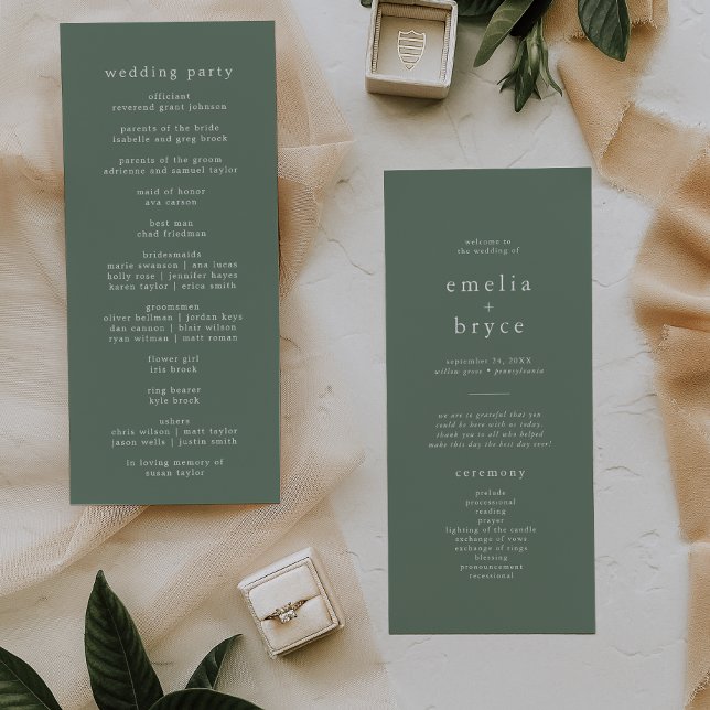 EMELIA Woodland Natature Rustic Sage Forest Bröllo Program (EMELIA Woodland Nature Rustic Sage Forest Wedding Program)
