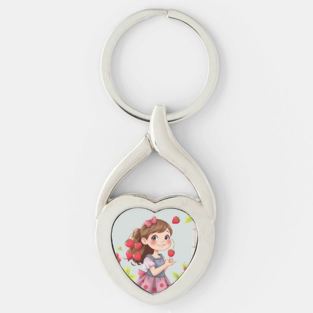 Emely – Die Erdbeerprinzessin Twisted Heart Silverfärgad Nyckelring (Framsidan)