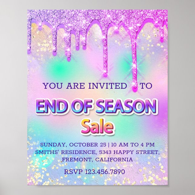 Emend Season Sale Glitter Drips Holograph Rosa Poster (Framsidan)