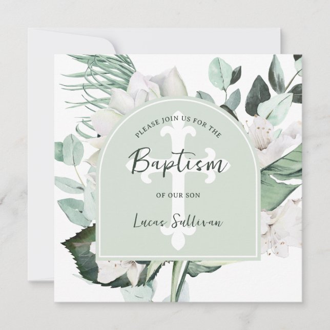 Emerad Greenery Arch Baptism-inbjudan Inbjudningar (Framsida)