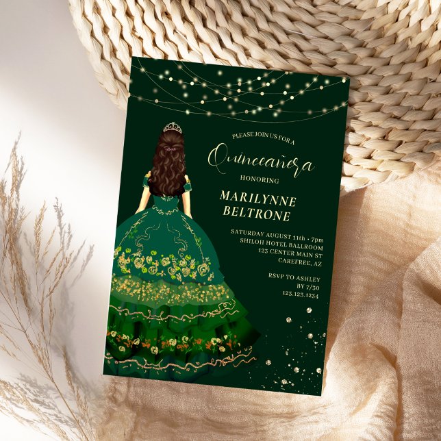 Emeral Grönt och Guld Princess Quinceañera Inbjudningar (Skapare uppladdad)
