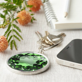 Emerald 1 rund silverfärgad nyckelring