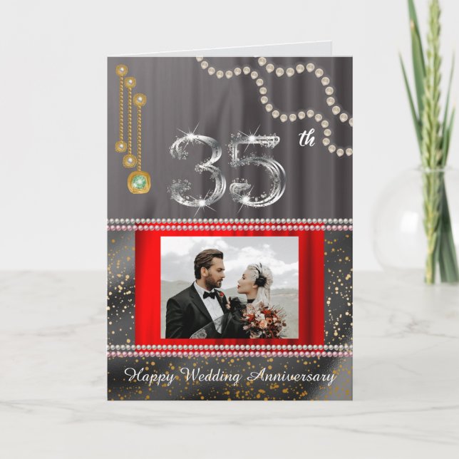 Emerald 35e-årsjubileum Guld Number & Pearls Card Kort (Framsida)