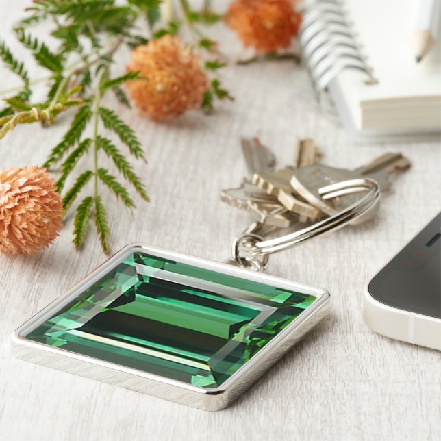 Emerald 3 fyrkantig silverfärgad nyckelring (Sidan)