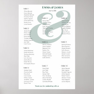 Emerald Ampersand Bröllop 10 Bordsplacering Poster