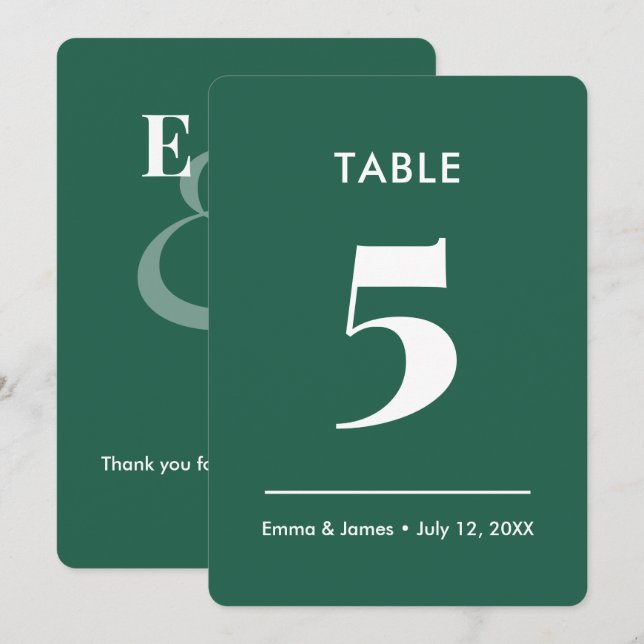 Emerald Ampersand Bröllop | Bordnummer Inbjudningar (Fram/baksida)