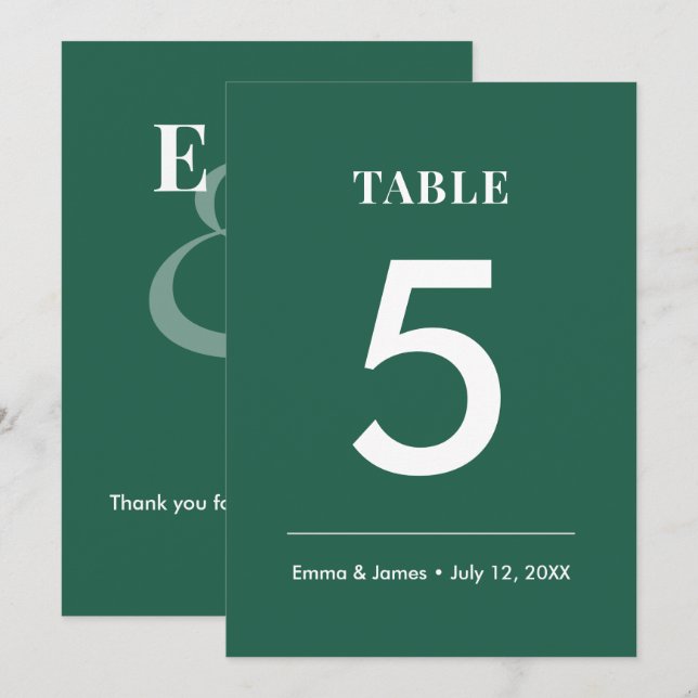 Emerald Ampersand Bröllop | Modern Bordnummer Inbjudningar (Fram/baksida)