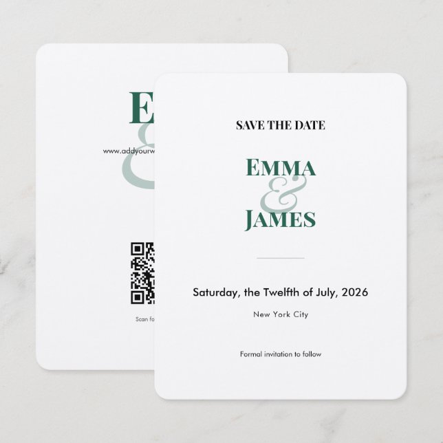 Emerald Ampersand Spara datum | Bröllopskort Datumet (Fram/baksida)