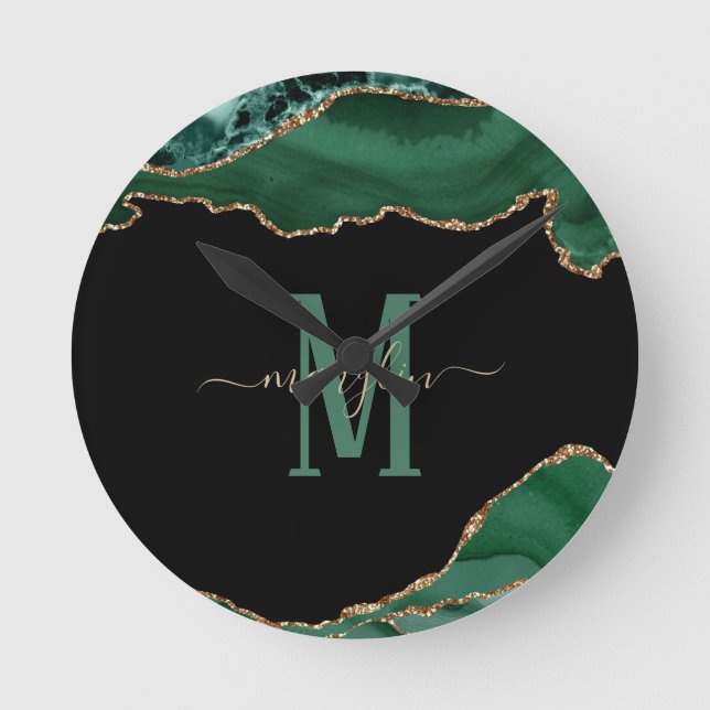 EMERALD AND GOLD AGATE MONOGRAM RUND KLOCKA (Framsida)