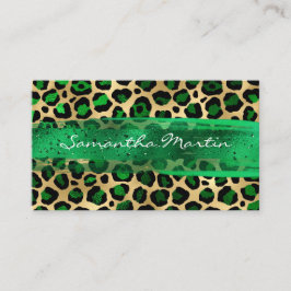 Emerald and Gold Foil Leopard Brush Stroke Visitkort