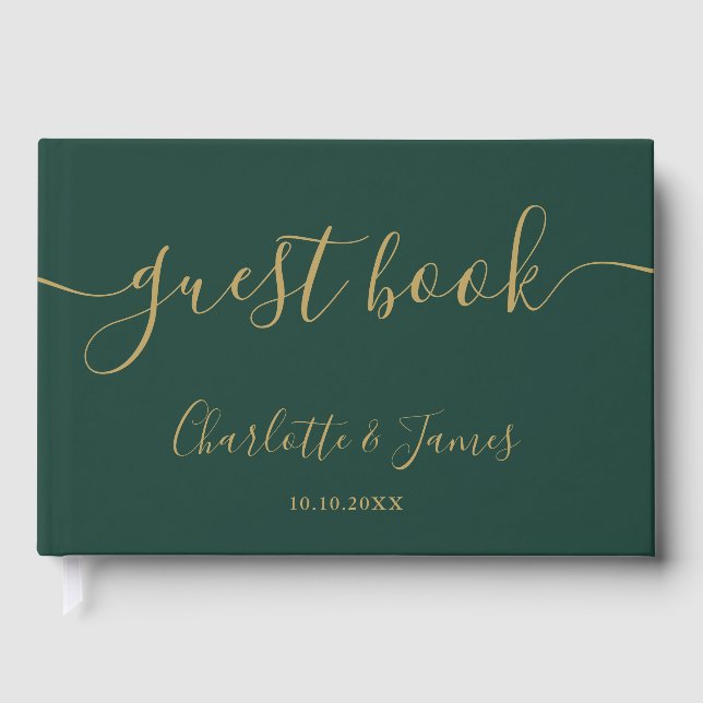 Emerald And Gold Signature Script Photo Wedding Gästböcker (Framsida)