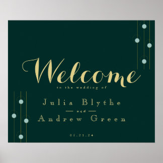 Emerald and Guld Art Deco Bröllop Välkomstecken Poster