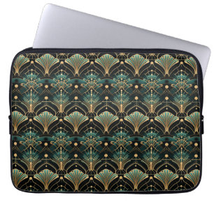 Emerald and Guld Art Deco-inspirerad Fläkt Laptop Fodral
