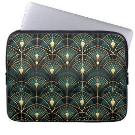 Emerald and Guld Art Deco Patterned Laptop Fodral