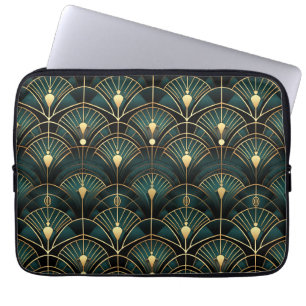 Emerald and Guld Art Deco Patterned Laptop Fodral