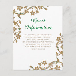 Emerald and Guld Bröllop Guest Information Tilläggskort