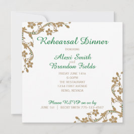 Emerald and Guld Bröllop Rehersal Dinner Inbjudningar